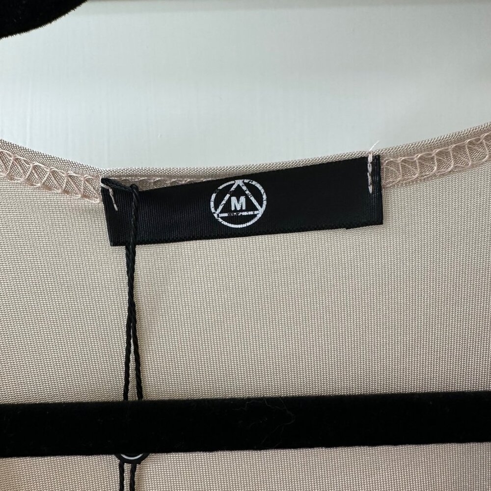 NWT Missguided Beige Stretch Long-Sleeve Unitard with Tie Front, Size 4 - Picture 3 of 6